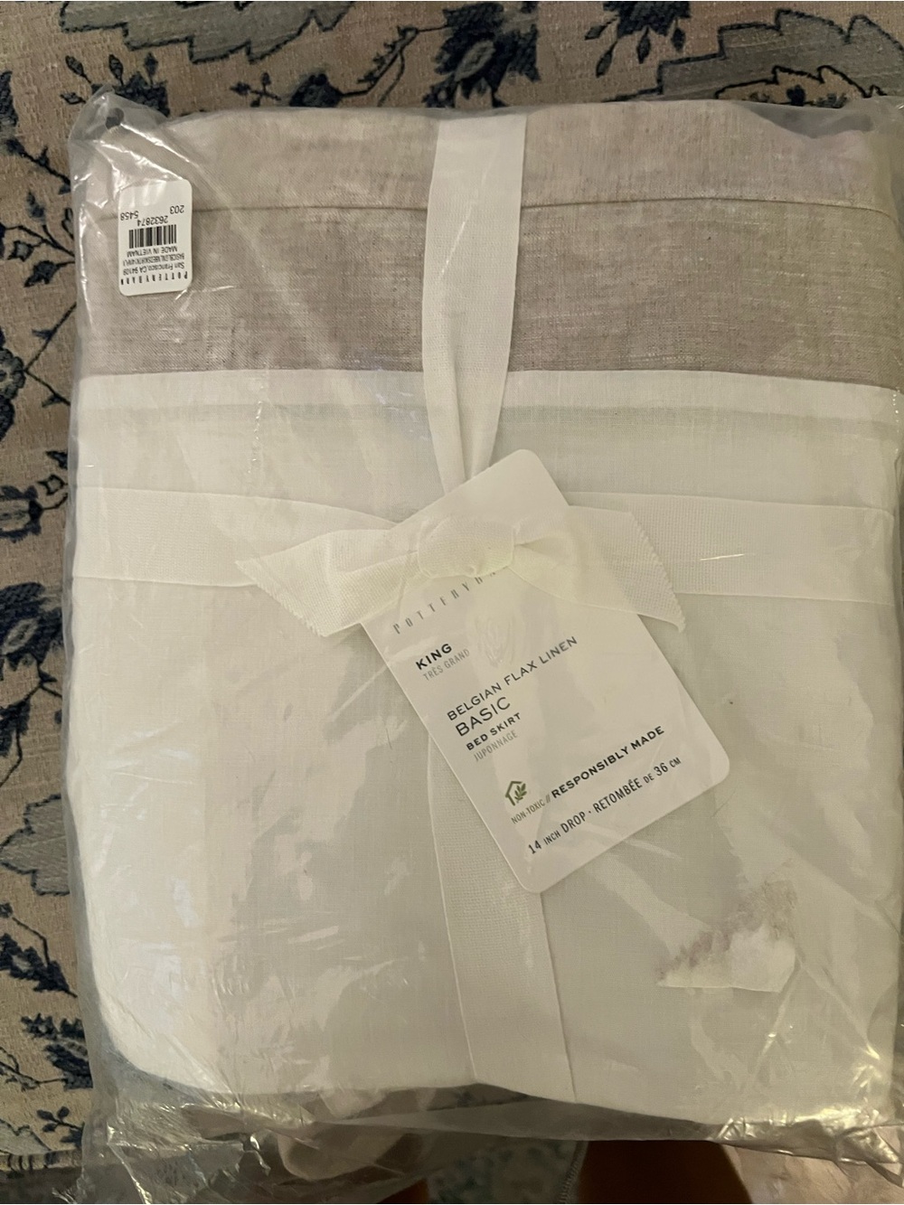 Pottery Barn Belgian Flax Linen Basic Bed Skirt -King-size NWT